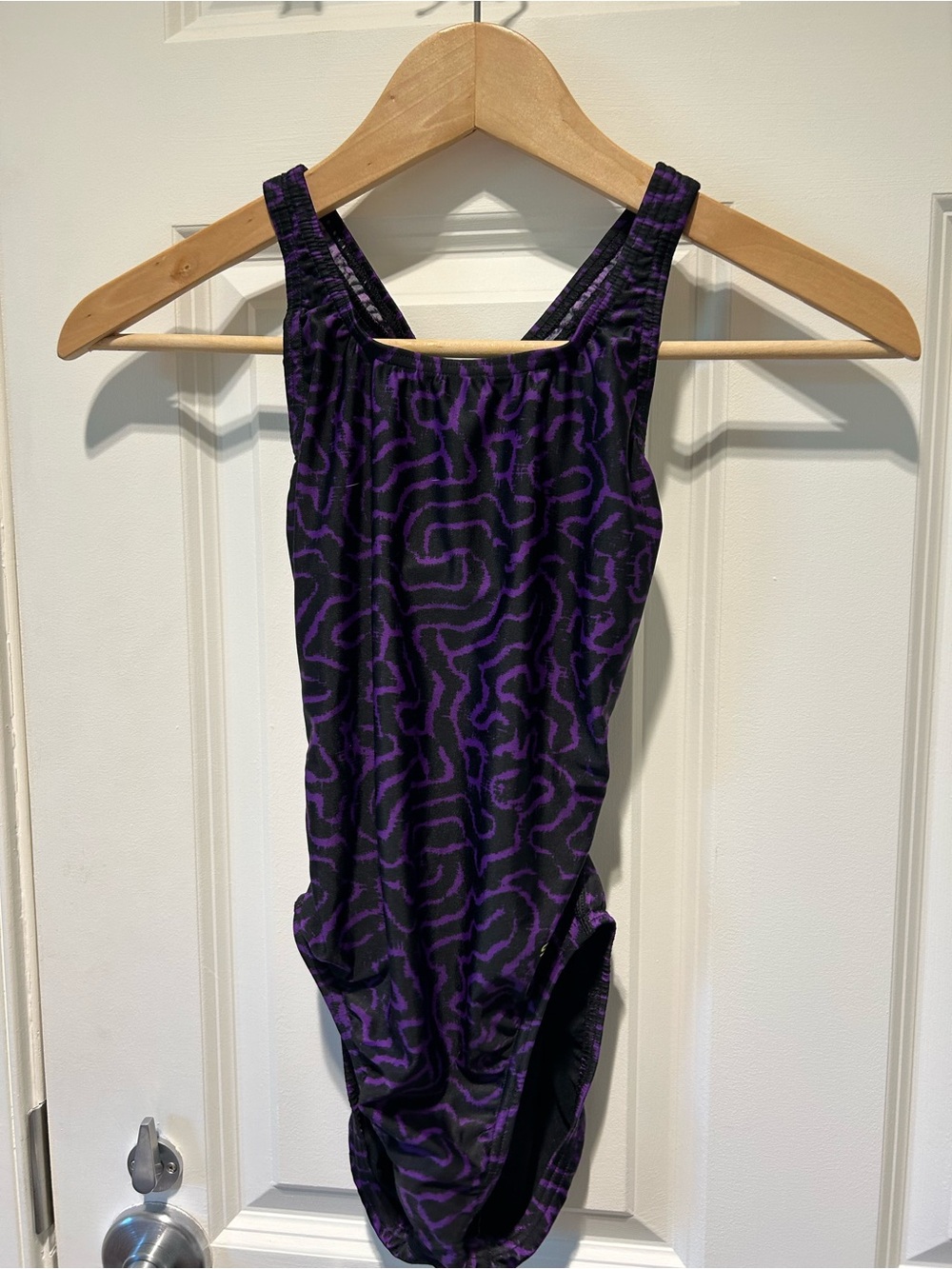 Speedo - Black and Purple Animal-
 Print One-Piece (Size 30)